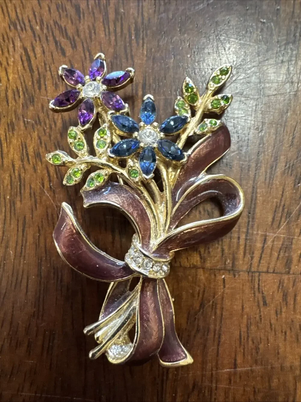 Vintage Monet Signed Flower Bouquet Rhinestones Brooch Pin